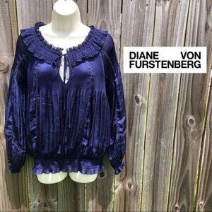 Diane Von Furstenberg Cobalt Blue Blouse 10 Georgette Lafayette Long Sleeve